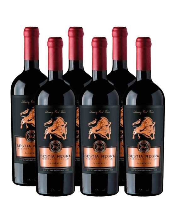 Pack 6 Vinos Carmenere, Bestia Negra, Premium, Bestias Wines
