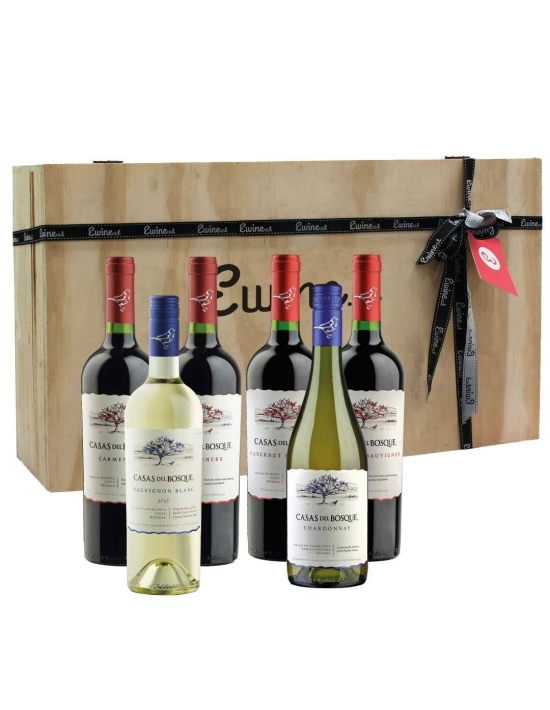 Maleta de madera 6 vinos, Reserva, Viña Casas del Bosque