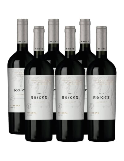 Pack 6 vinos Merlot, Reserva, Raíces, Viña las Pitras