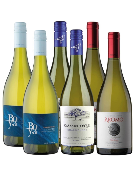 Pack mix 6 vinos Chardonnay, Casas del Bosque, Aromo, Boya