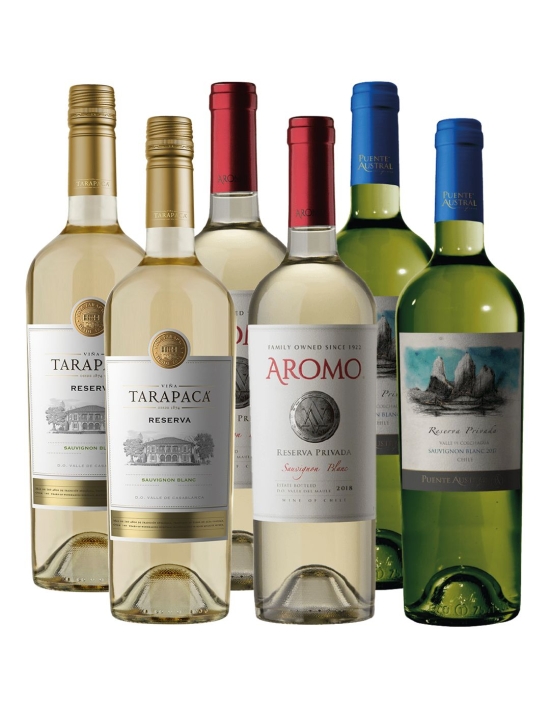 Pack mix 6 vinos Sauvignon Blanc Puente Austral, Aromo, Tarapaca