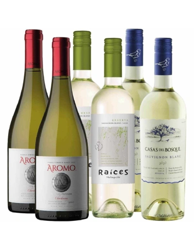 Pack mix 6 vinos Blancos Casas del Bosque, Raíces, Aromo
