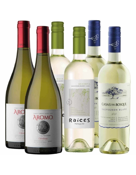 Pack mix 6 vinos Blancos Casas del Bosque, Raíces, Aromo