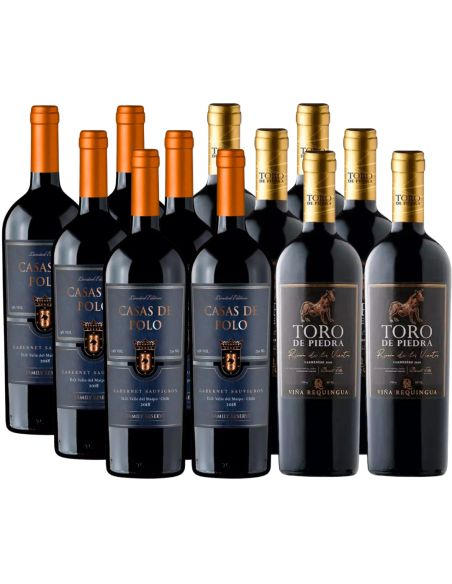 Pack 12 Toro de Piedra Carmenere Premium y Casas de Polo Cabernet S. Premium