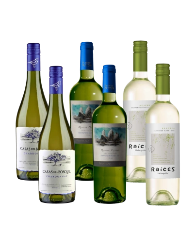 Pack mix 6 vinos Blancos Casas del Bosque, Raíces, Puente Austral
