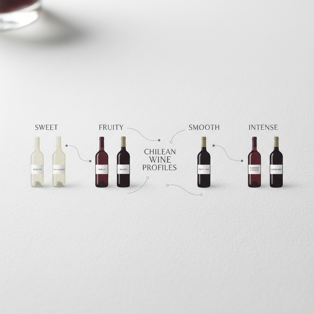 Infografía que muestra la relación entre perfiles de gusto y varietales de vino recomendados